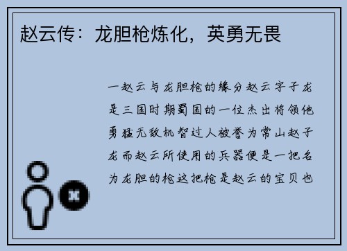 赵云传：龙胆枪炼化，英勇无畏
